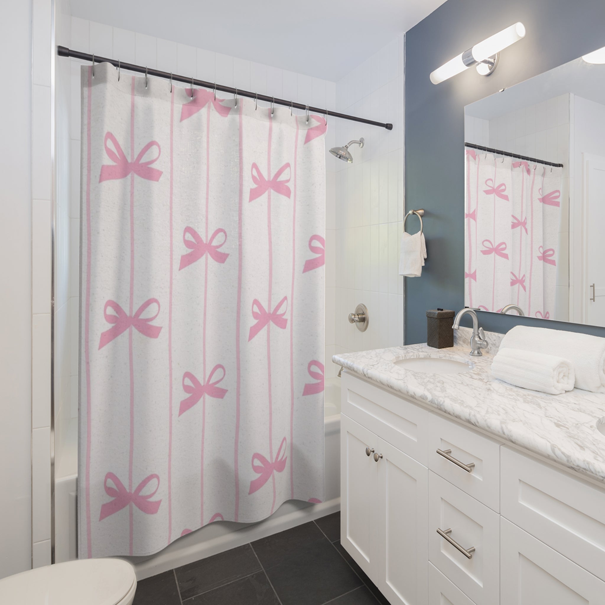 Pink Bow Shower Curtain — Cute Girly Bathroom Decor