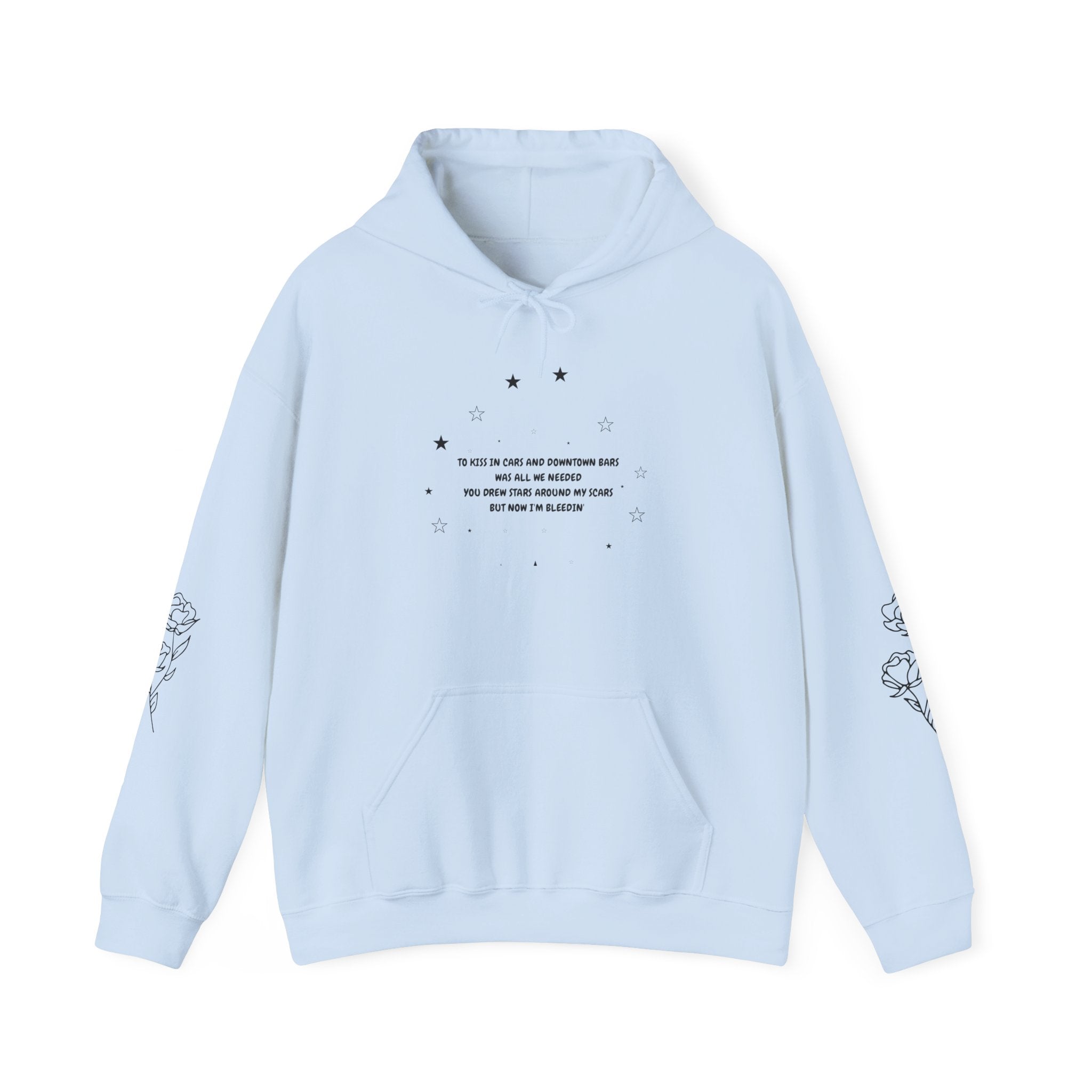 Hoodie • Minimalist Stars & Rose Sleeve Graphic with Inspirational Quote