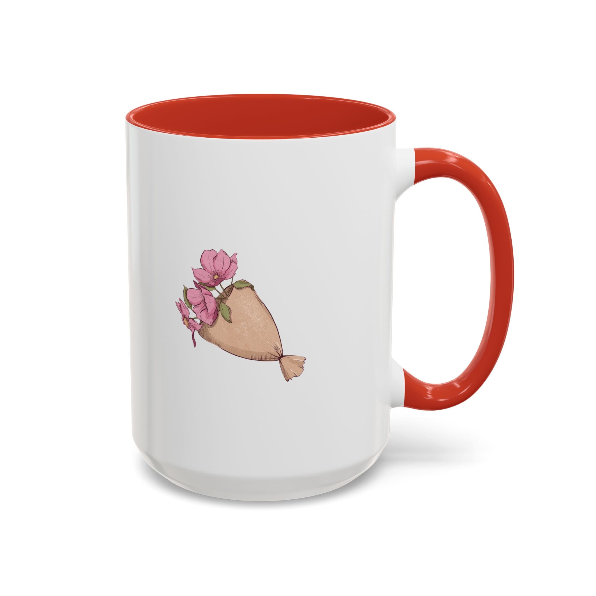 Pink Floral Bouquet Accent Coffee Mug – Cute Rose Wrapped Bouquet Design (11/15 oz)
