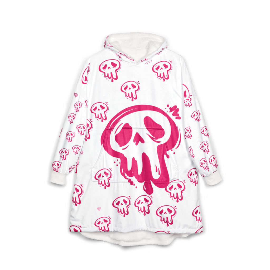 Hooded Blanket — Pink Drip Skull Oversized Cozy Hoodie Blanket
