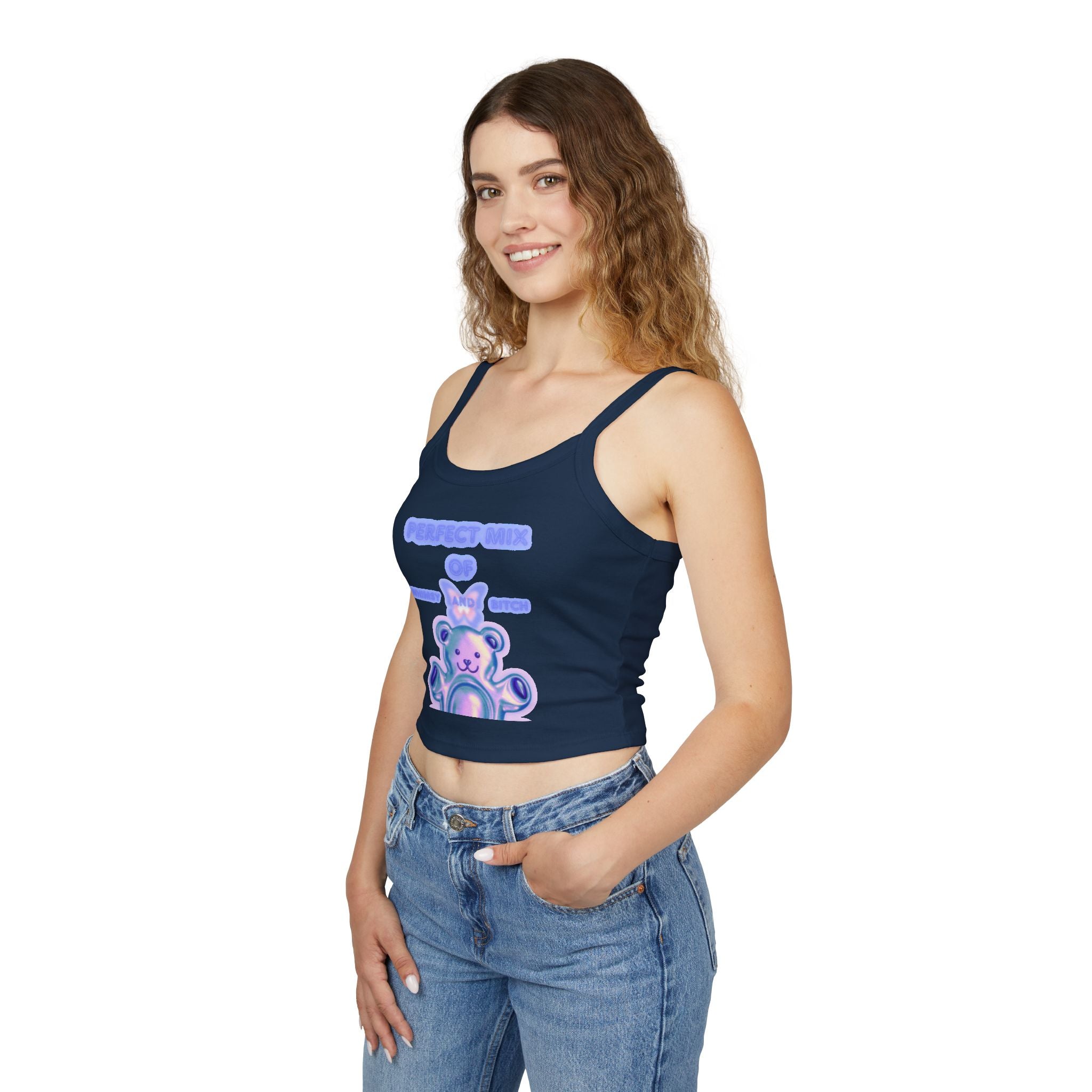 Cute Pastel Bear Spaghetti Tank — "Perfect Mix of Sugar and Spice" Crop Top