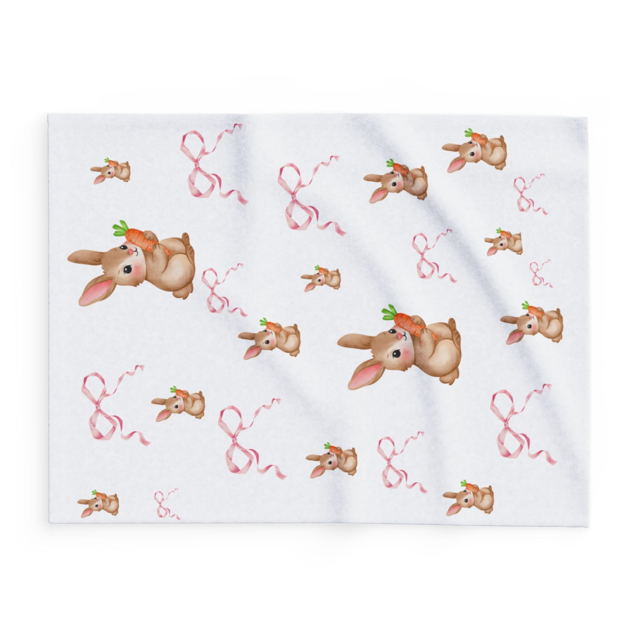 Cute Bunny Carrot Fleece Blanket — Pastel Ribbon Easter Throw