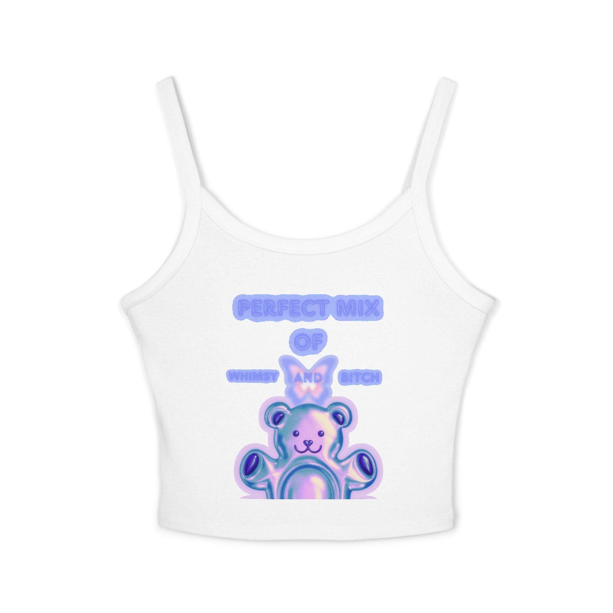 Cute Pastel Bear Spaghetti Tank — "Perfect Mix of Sugar and Spice" Crop Top