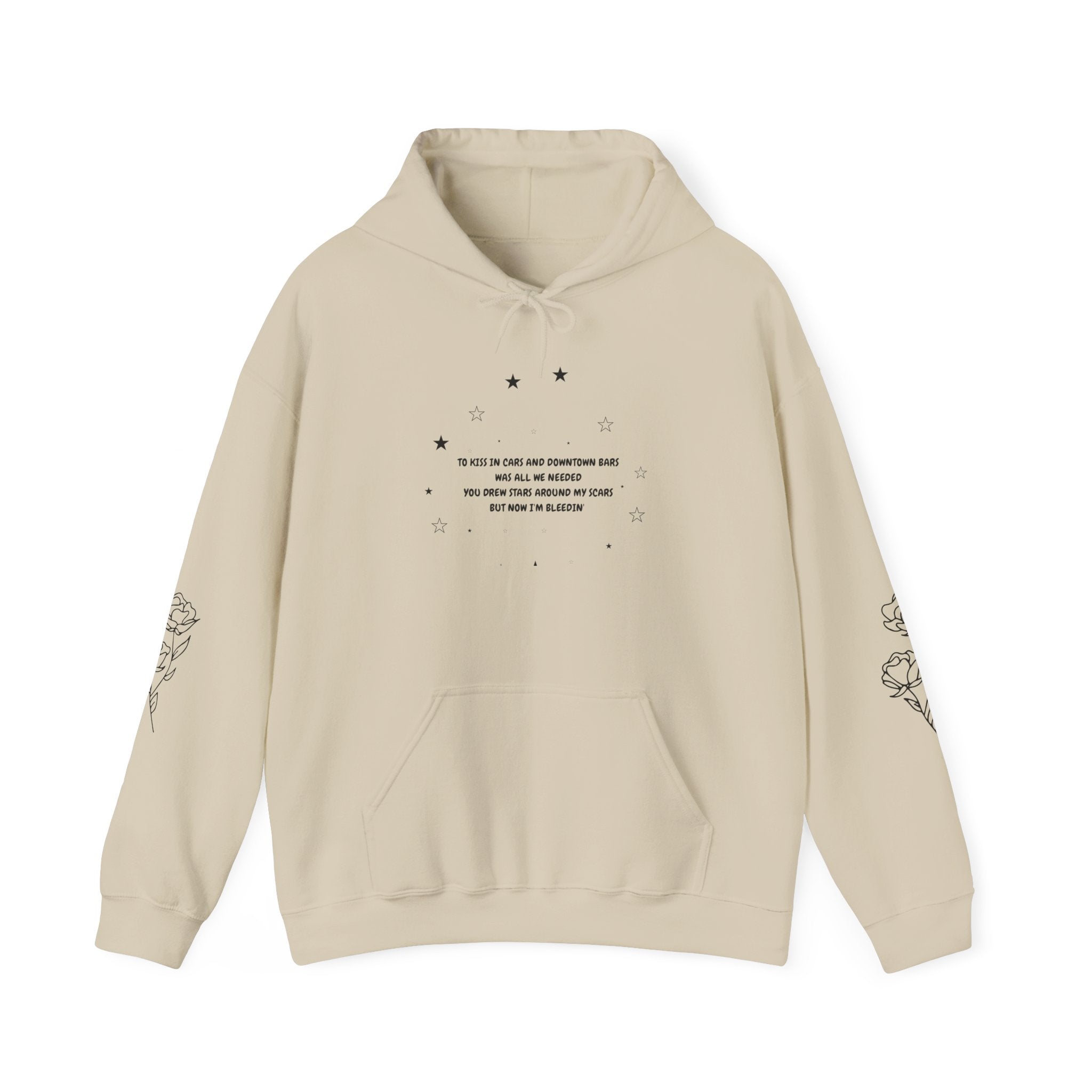 Hoodie • Minimalist Stars & Rose Sleeve Graphic with Inspirational Quote