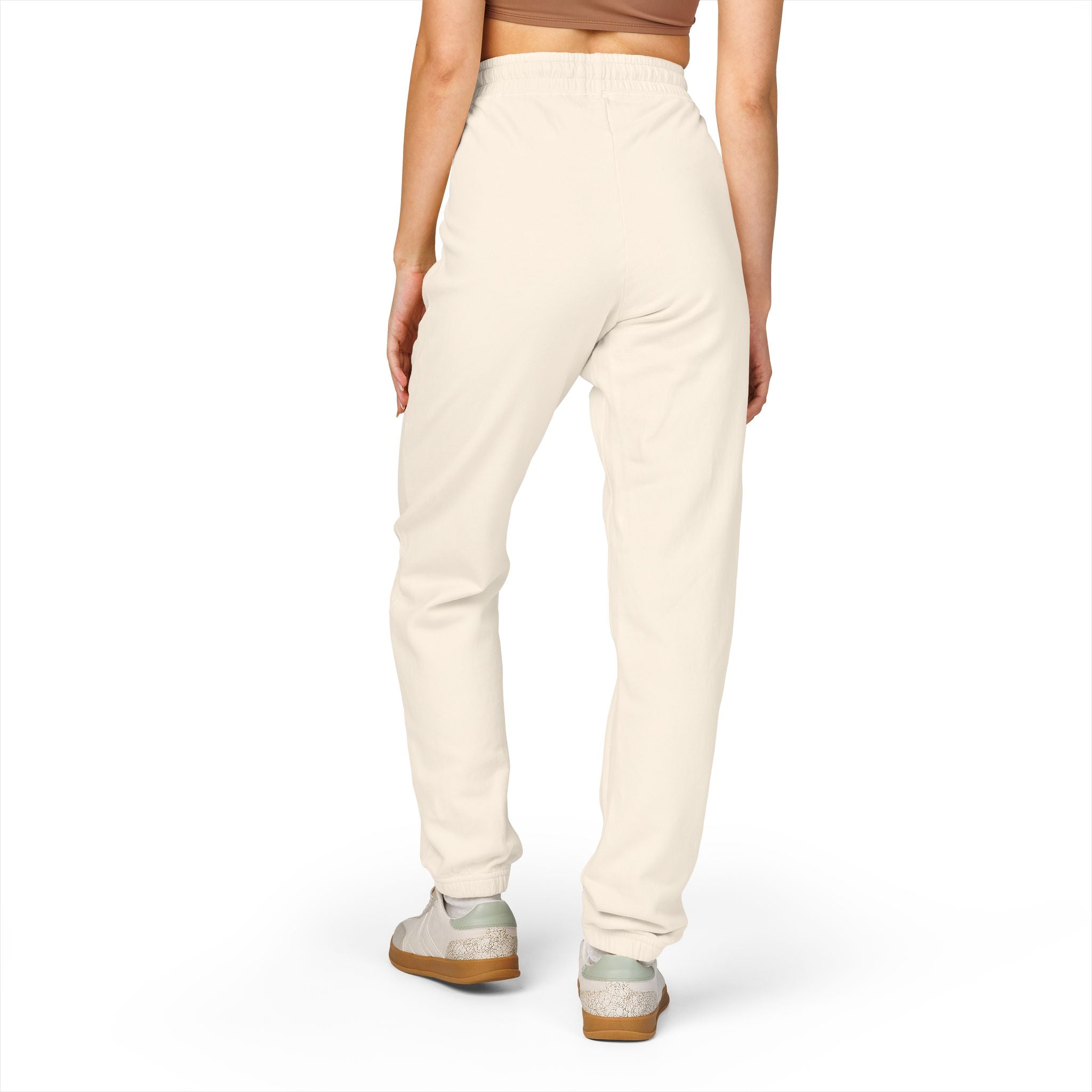 Cute Bunny Patch Sweatpants — Cream Fleece Joggers with Floral Rabbit Design