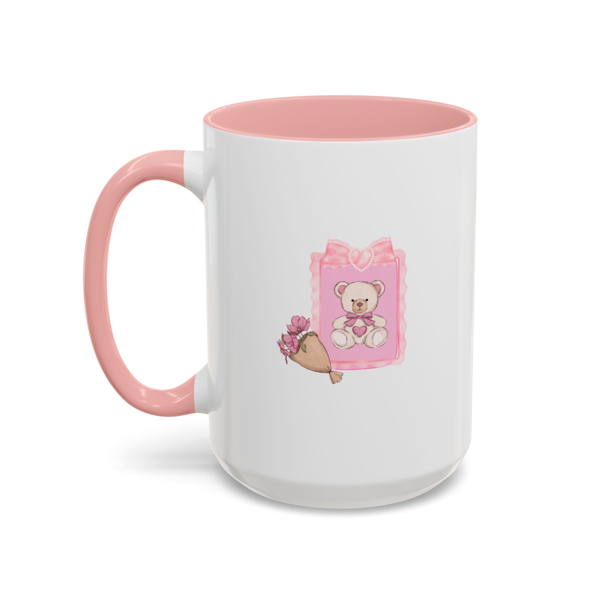 Pink Floral Bouquet Accent Coffee Mug – Cute Rose Wrapped Bouquet Design (11/15 oz)