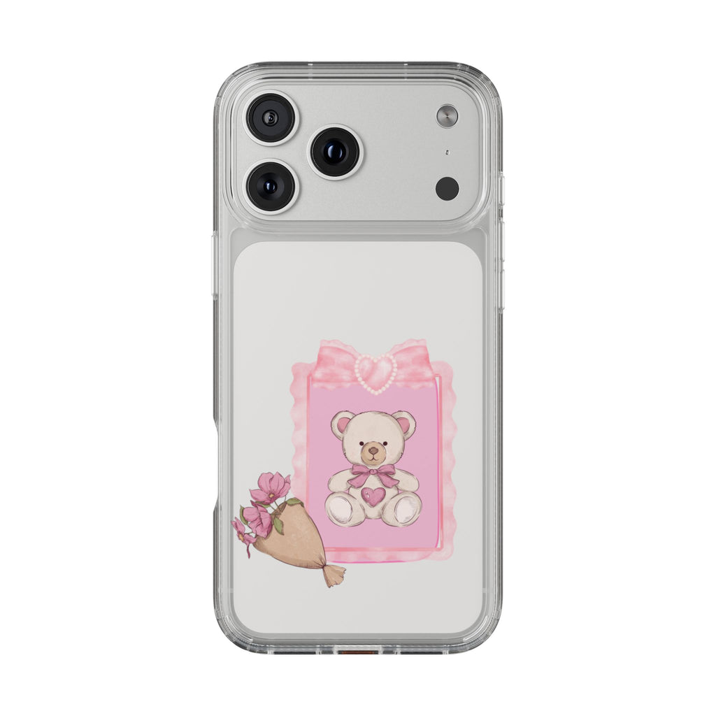 Clear Phone Case — Pink Teddy Bouquet Design