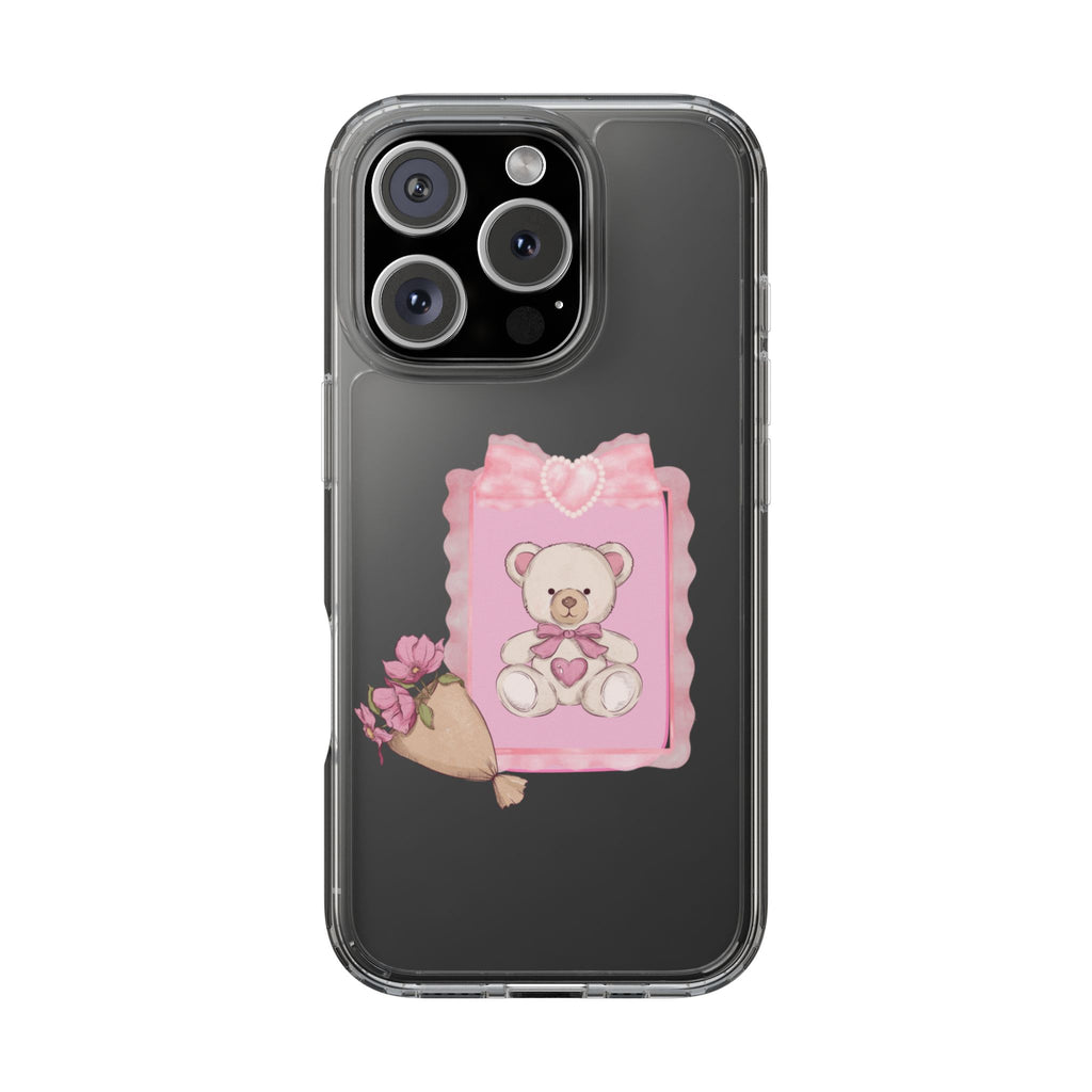 Clear Phone Case — Pink Teddy Bouquet Design