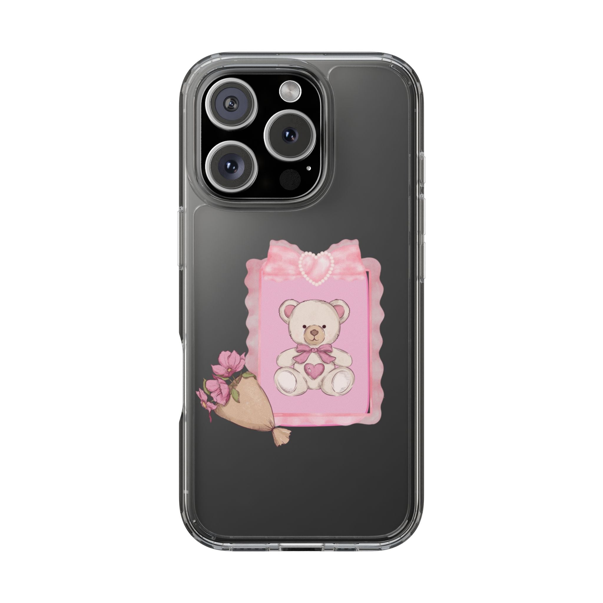 Clear Phone Case — Pink Teddy Bouquet Design