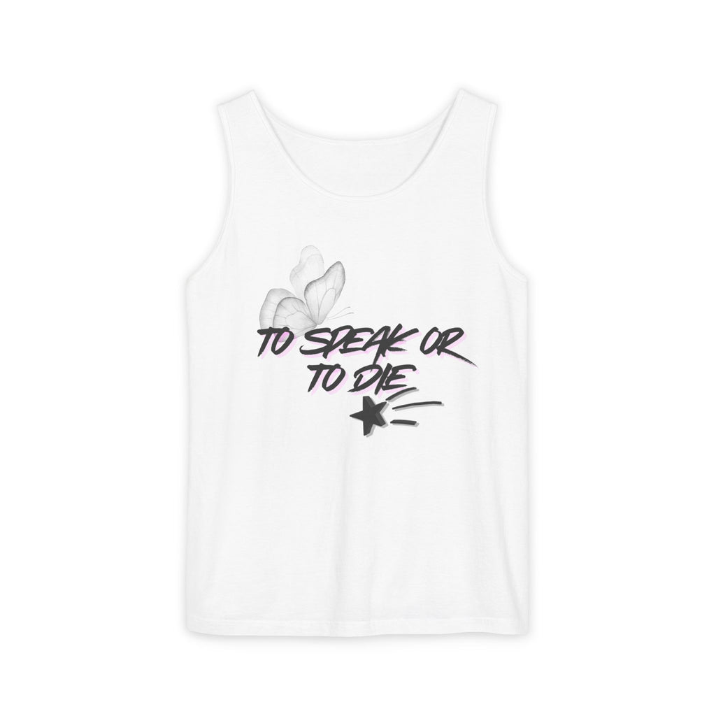 Tank Top — "To Speak or To Die" Graphic Tank with Floral Accent