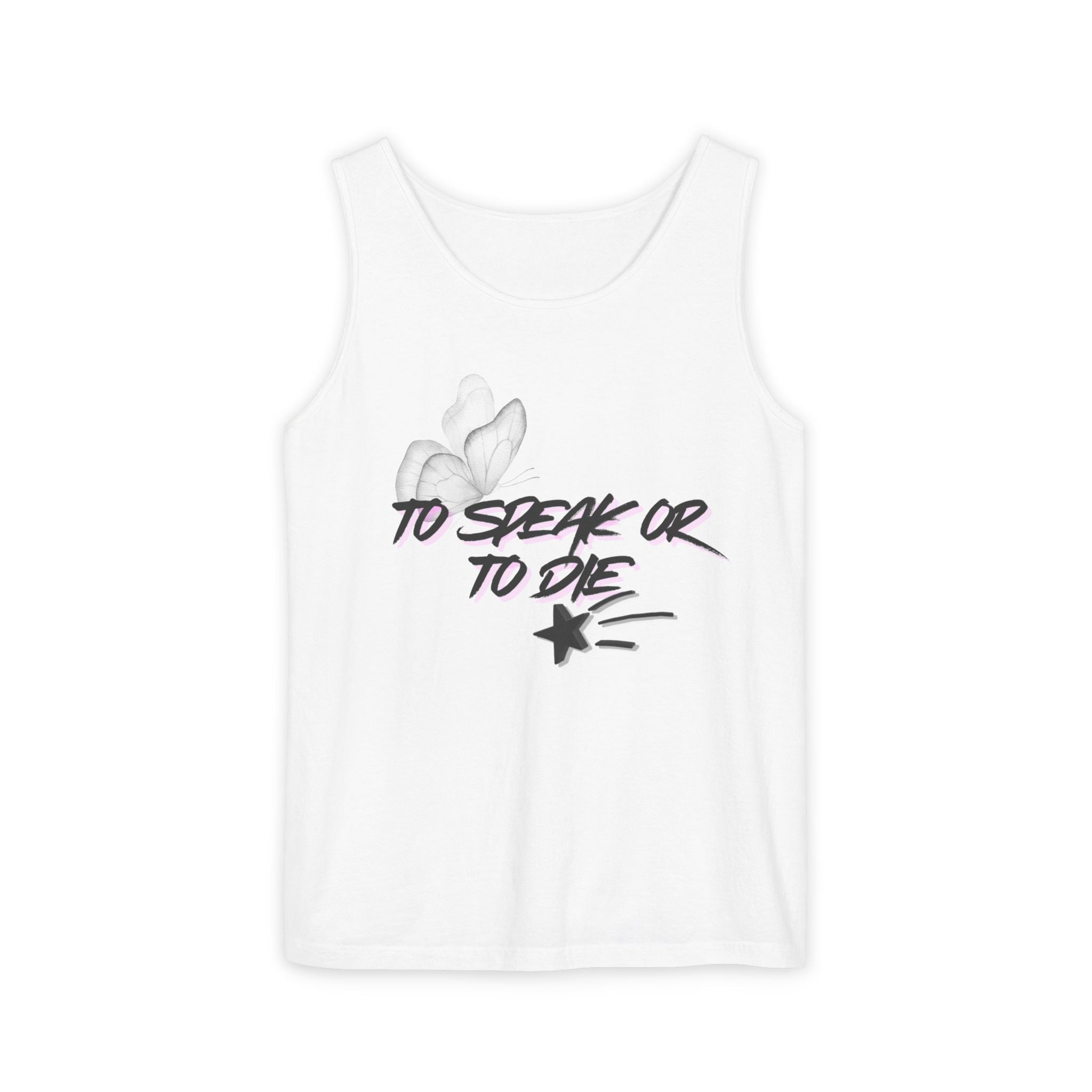 Tank Top — "To Speak or To Die" Graphic Tank with Floral Accent