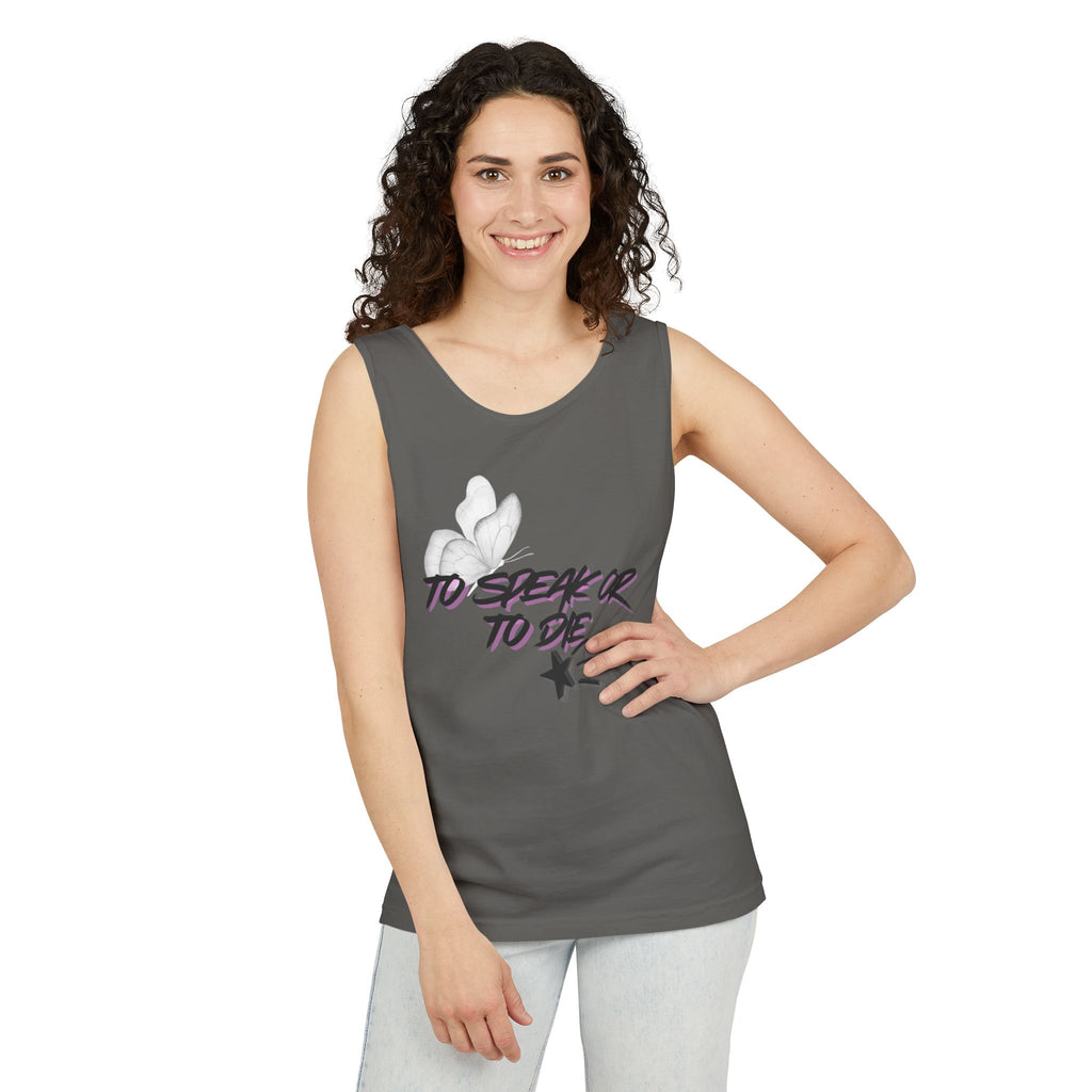 Tank Top — "To Speak or To Die" Graphic Tank with Floral Accent