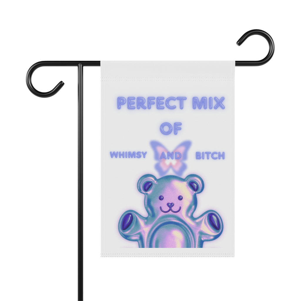 Perfect Mix of Whimsy and Bitch Garden Flag – Cute Iridescent Bear Decorative Banner