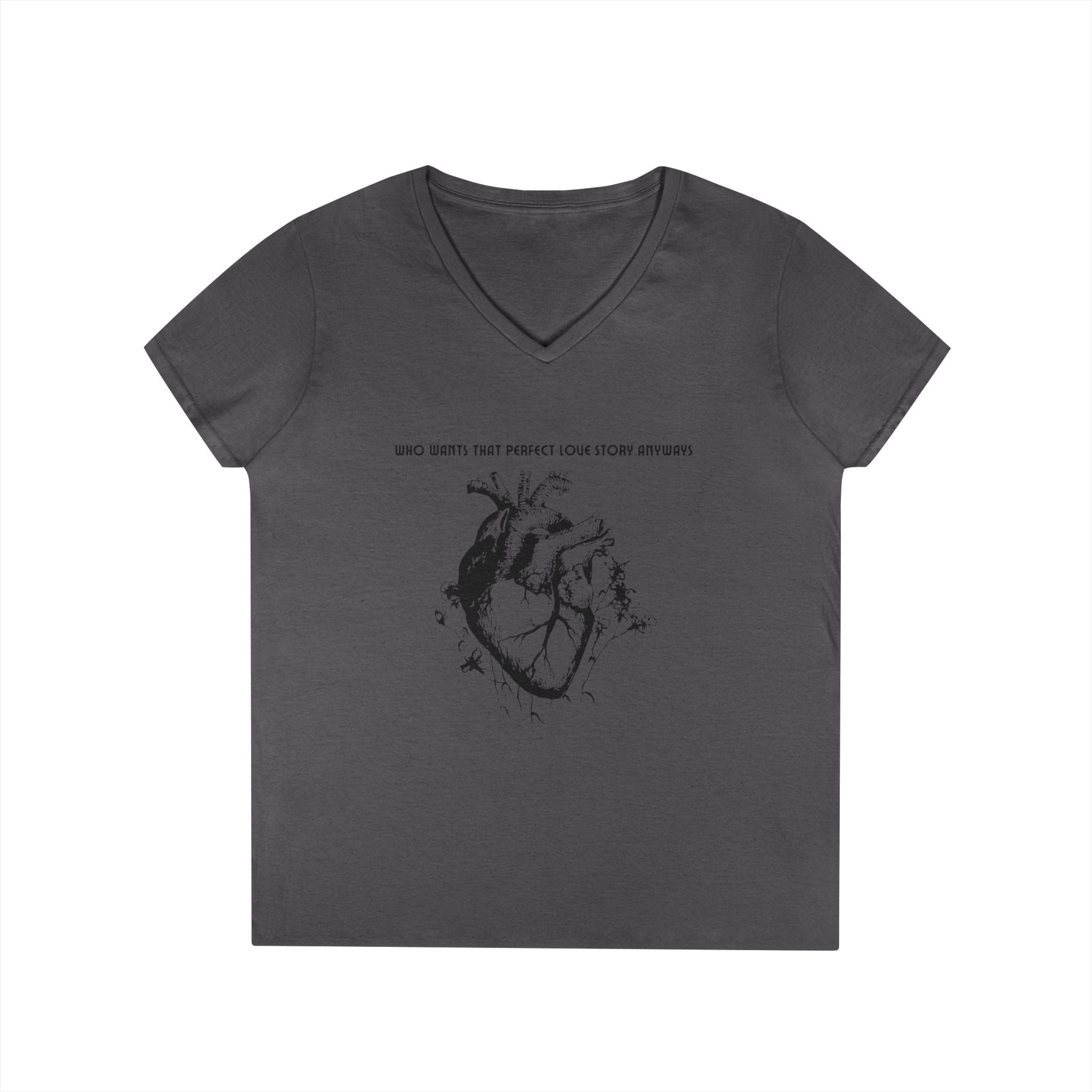Anatomical Heart V-Neck Tee — "Who Knew That Perfect Love Story Existed"