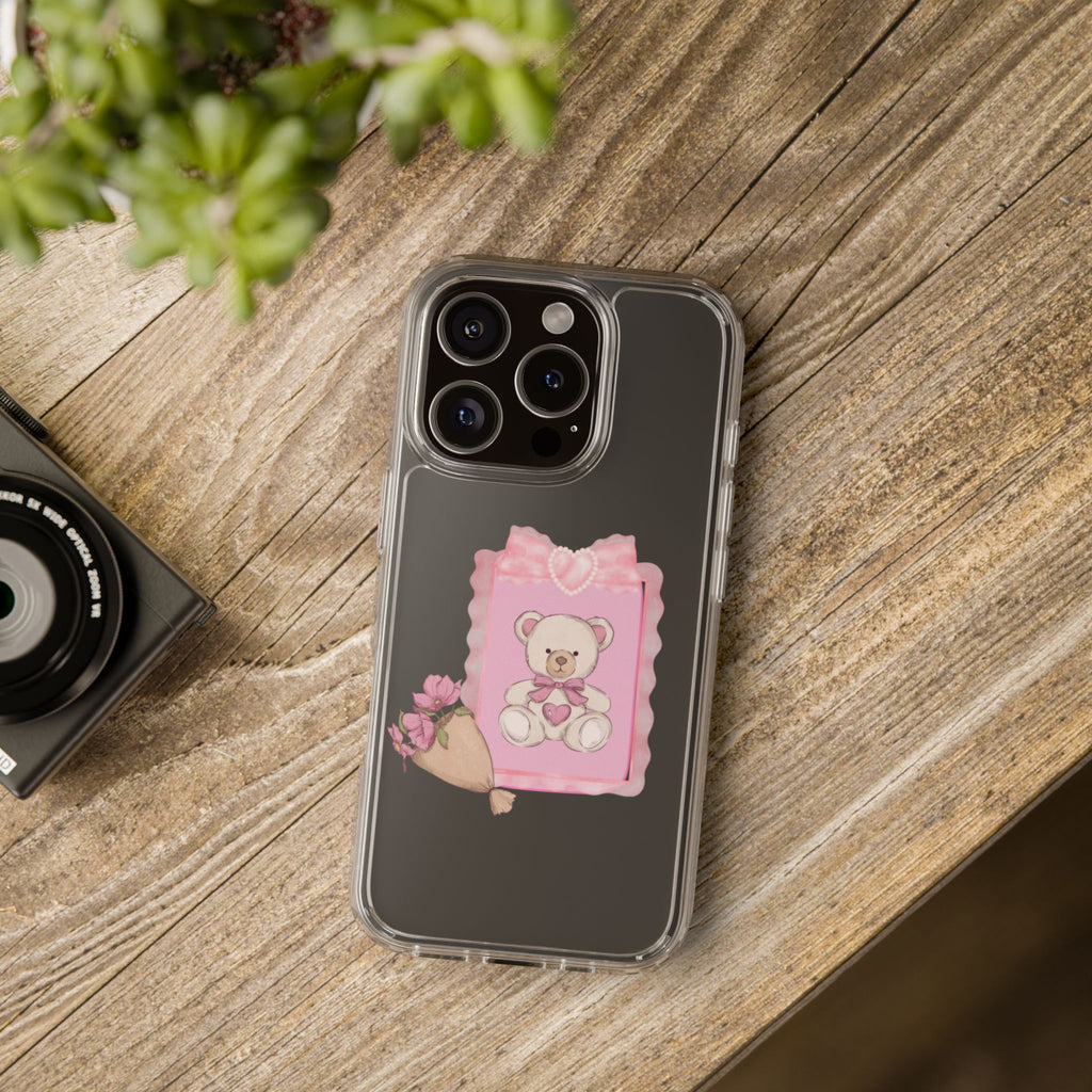 Clear Phone Case — Pink Teddy Bouquet Design