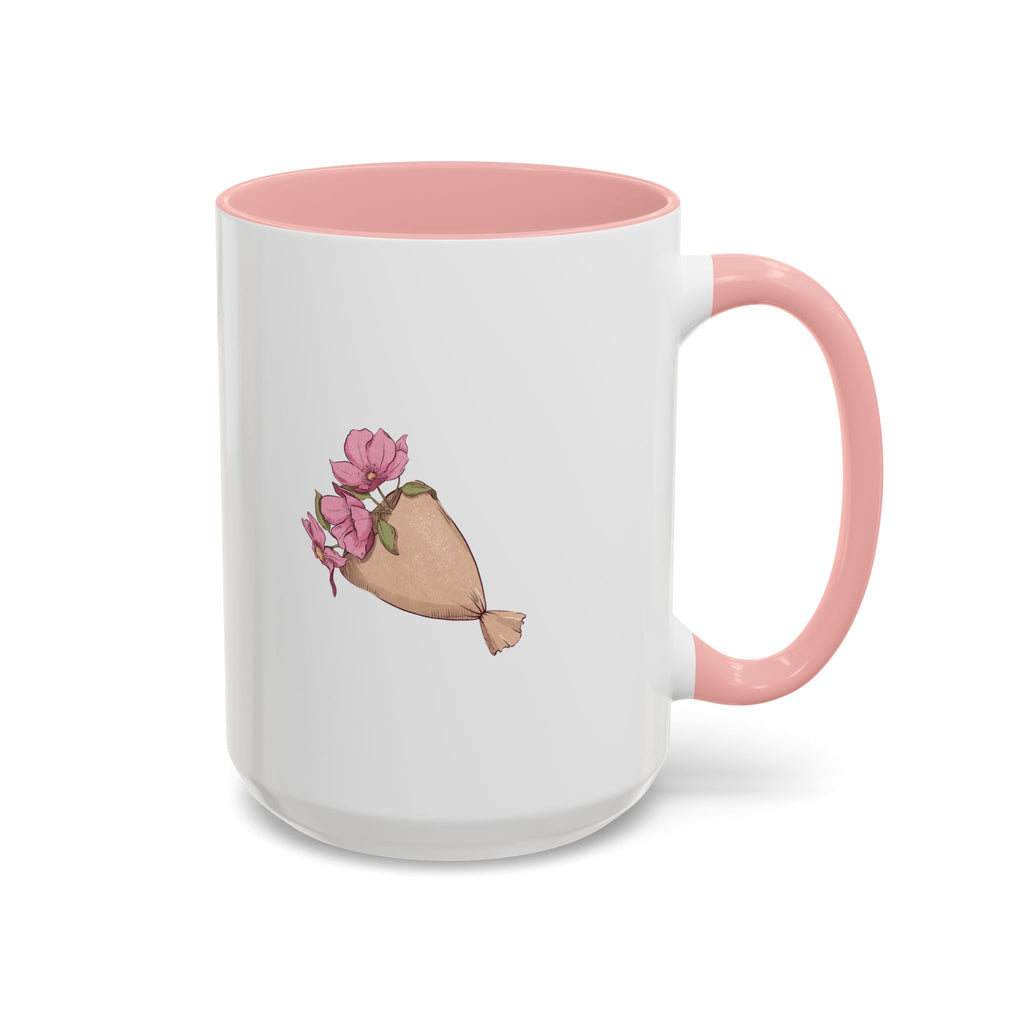Pink Floral Bouquet Accent Coffee Mug – Cute Rose Wrapped Bouquet Design (11/15 oz)