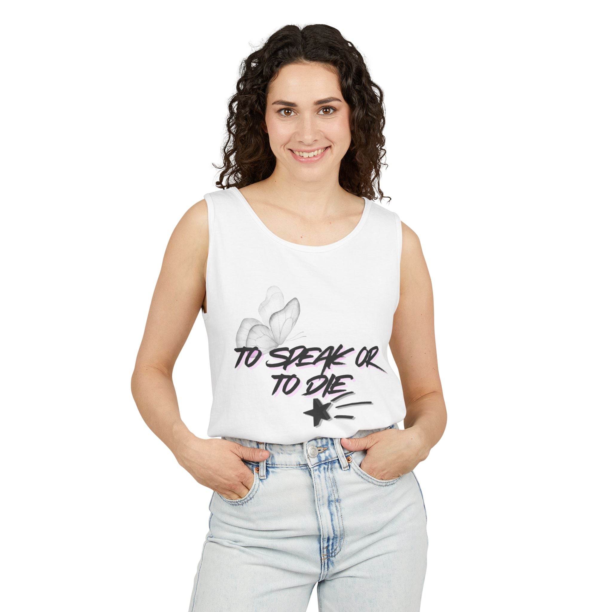 Tank Top — "To Speak or To Die" Graphic Tank with Floral Accent