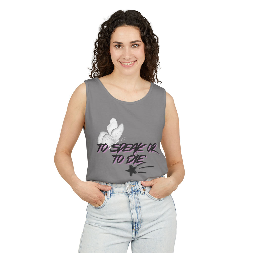 Tank Top — "To Speak or To Die" Graphic Tank with Floral Accent