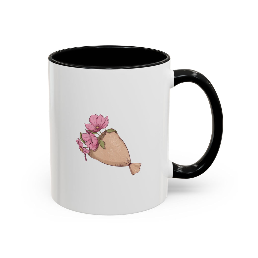 Pink Floral Bouquet Accent Coffee Mug – Cute Rose Wrapped Bouquet Design (11/15 oz)