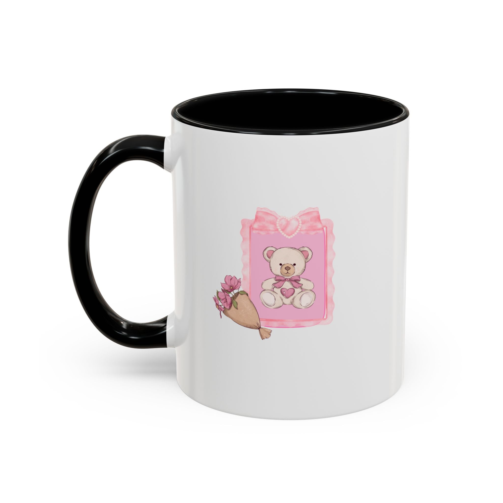 Pink Floral Bouquet Accent Coffee Mug – Cute Rose Wrapped Bouquet Design (11/15 oz)