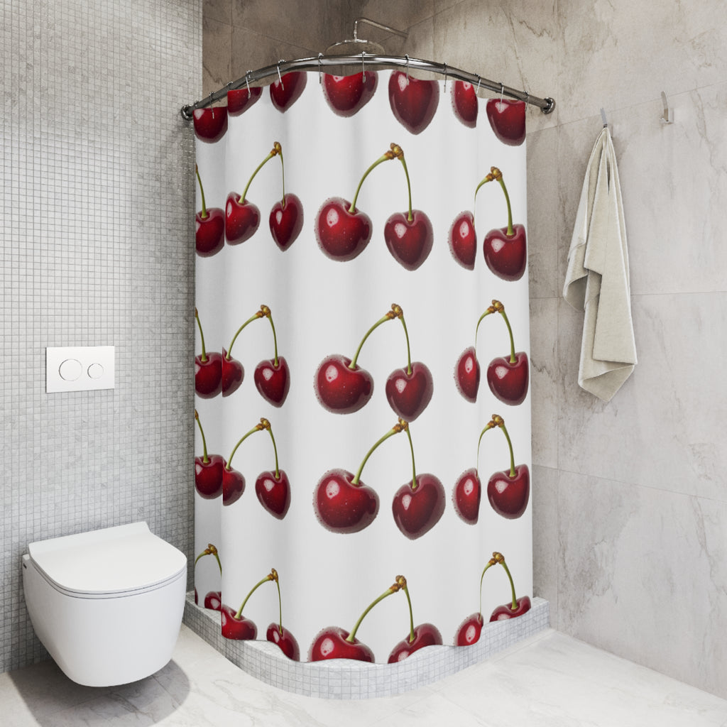 Cherry Pattern Shower Curtain — Retro Red Fruit Bathroom Decor