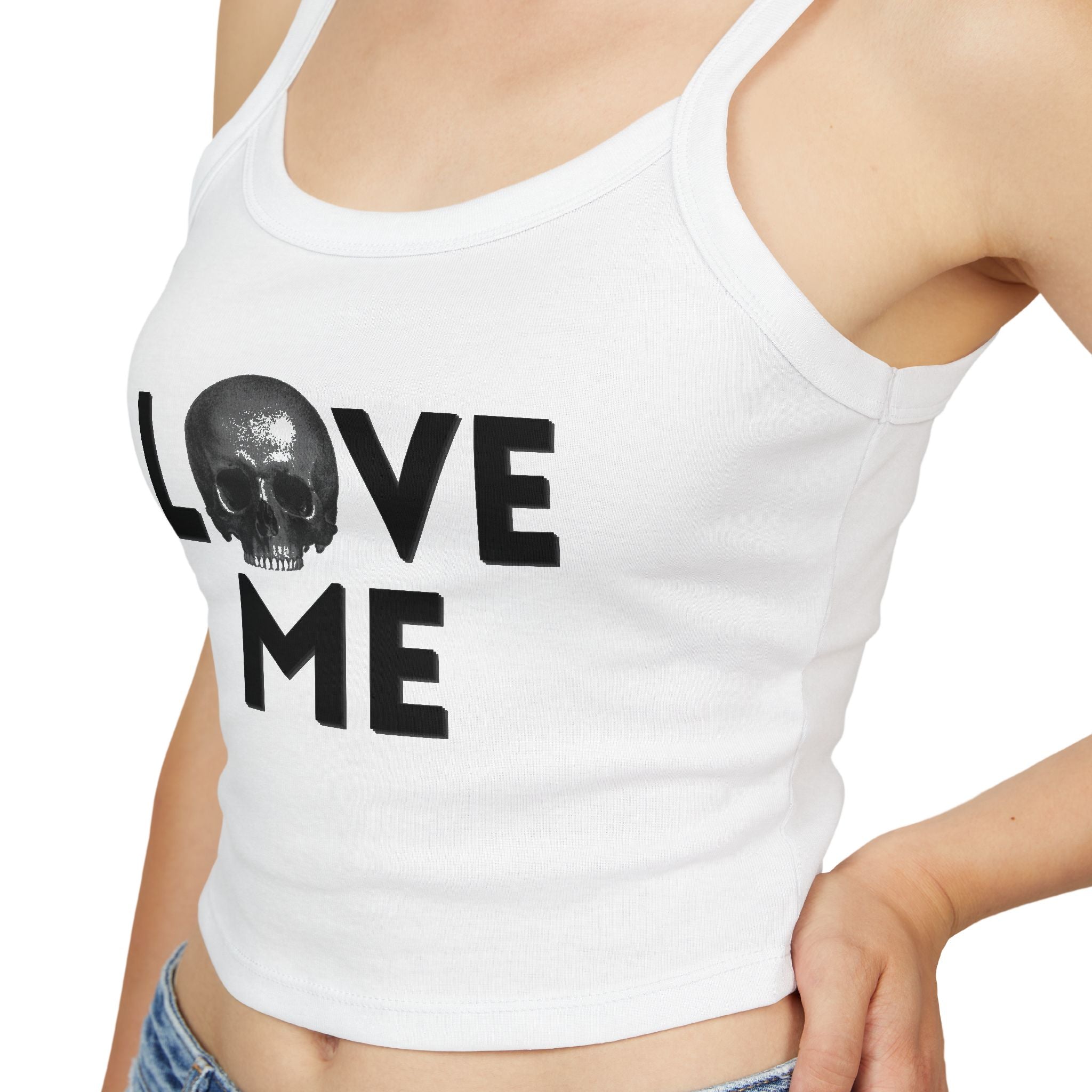 Love Me Skull Tank Top — Women's Spaghetti Strap Crop