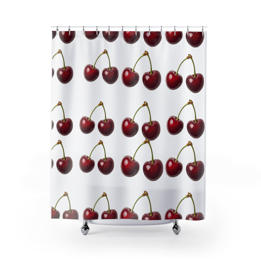 Cherry Pattern Shower Curtain — Retro Red Fruit Bathroom Decor