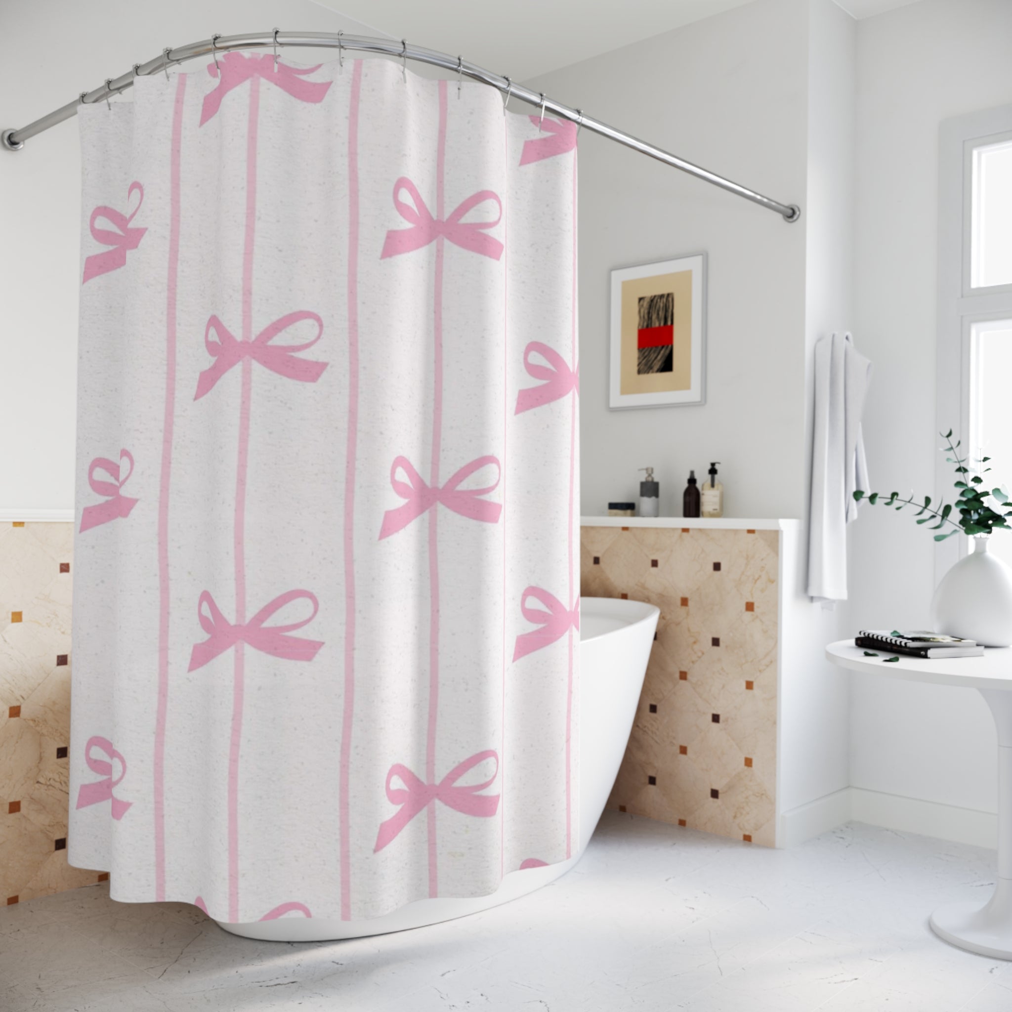 Pink Bow Shower Curtain — Cute Girly Bathroom Decor