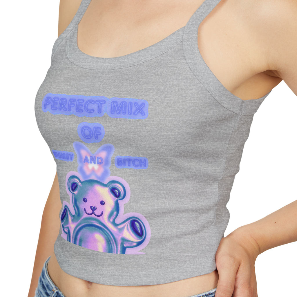 Cute Pastel Bear Spaghetti Tank — "Perfect Mix of Sugar and Spice" Crop Top
