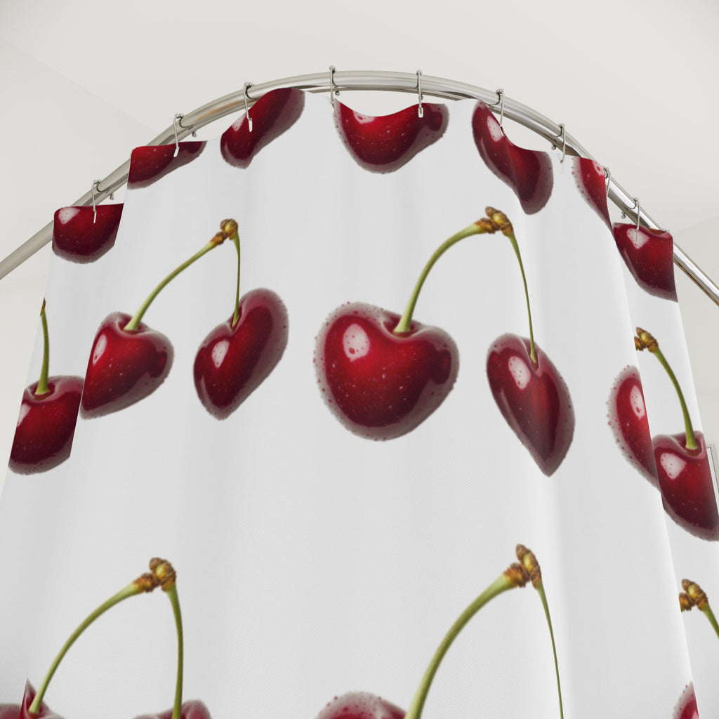 Cherry Pattern Shower Curtain — Retro Red Fruit Bathroom Decor