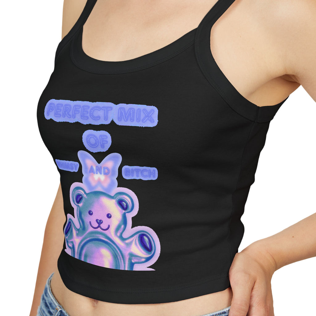 Cute Pastel Bear Spaghetti Tank — "Perfect Mix of Sugar and Spice" Crop Top