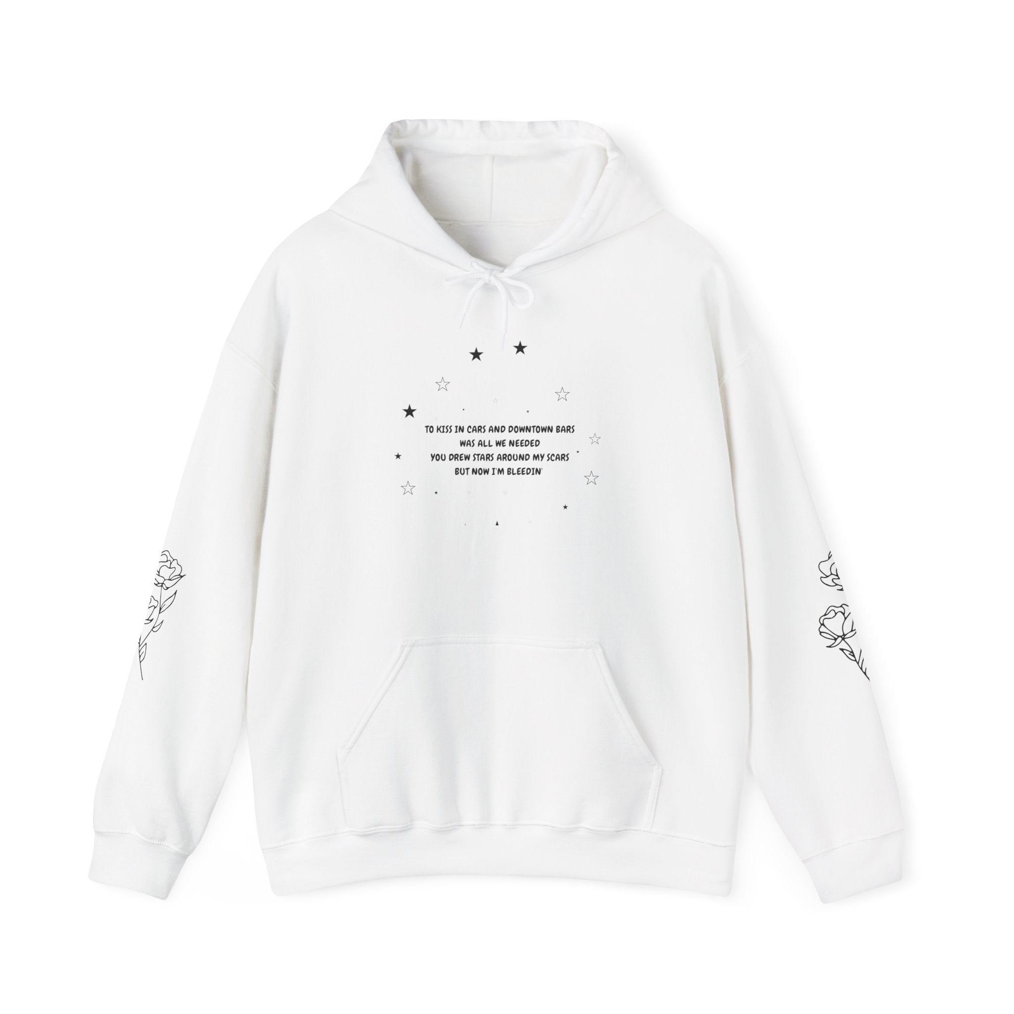 Hoodie • Minimalist Stars & Rose Sleeve Graphic with Inspirational Quote
