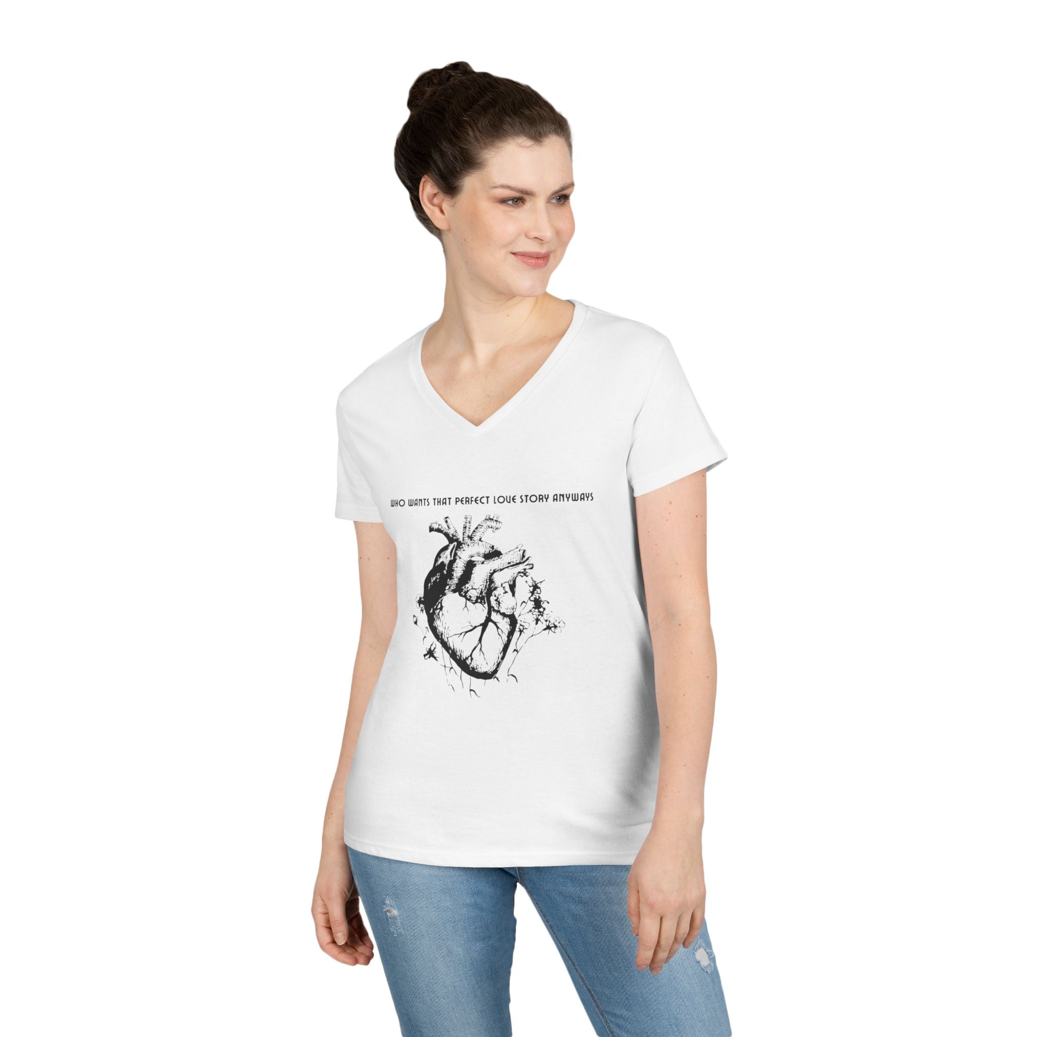 Anatomical Heart V-Neck Tee — "Who Knew That Perfect Love Story Existed"