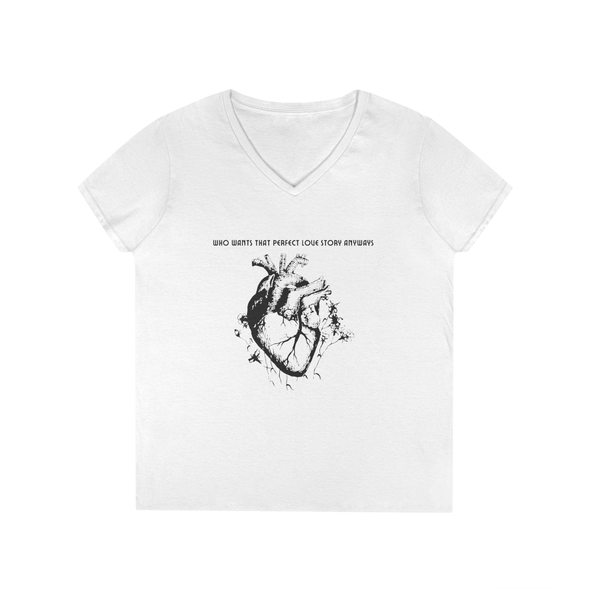 Anatomical Heart V-Neck Tee — "Who Knew That Perfect Love Story Existed"