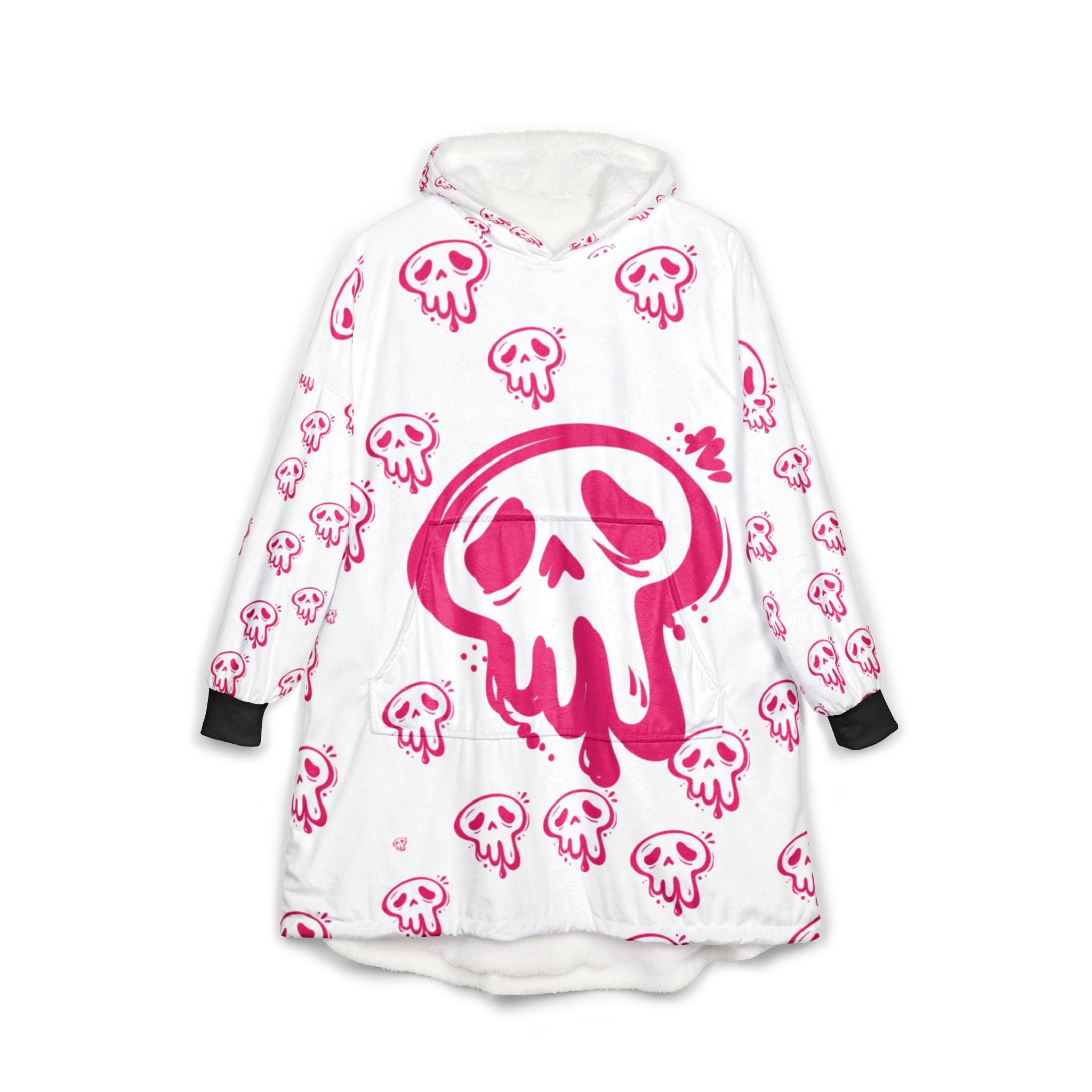Hooded Blanket — Pink Drip Skull Oversized Cozy Hoodie Blanket