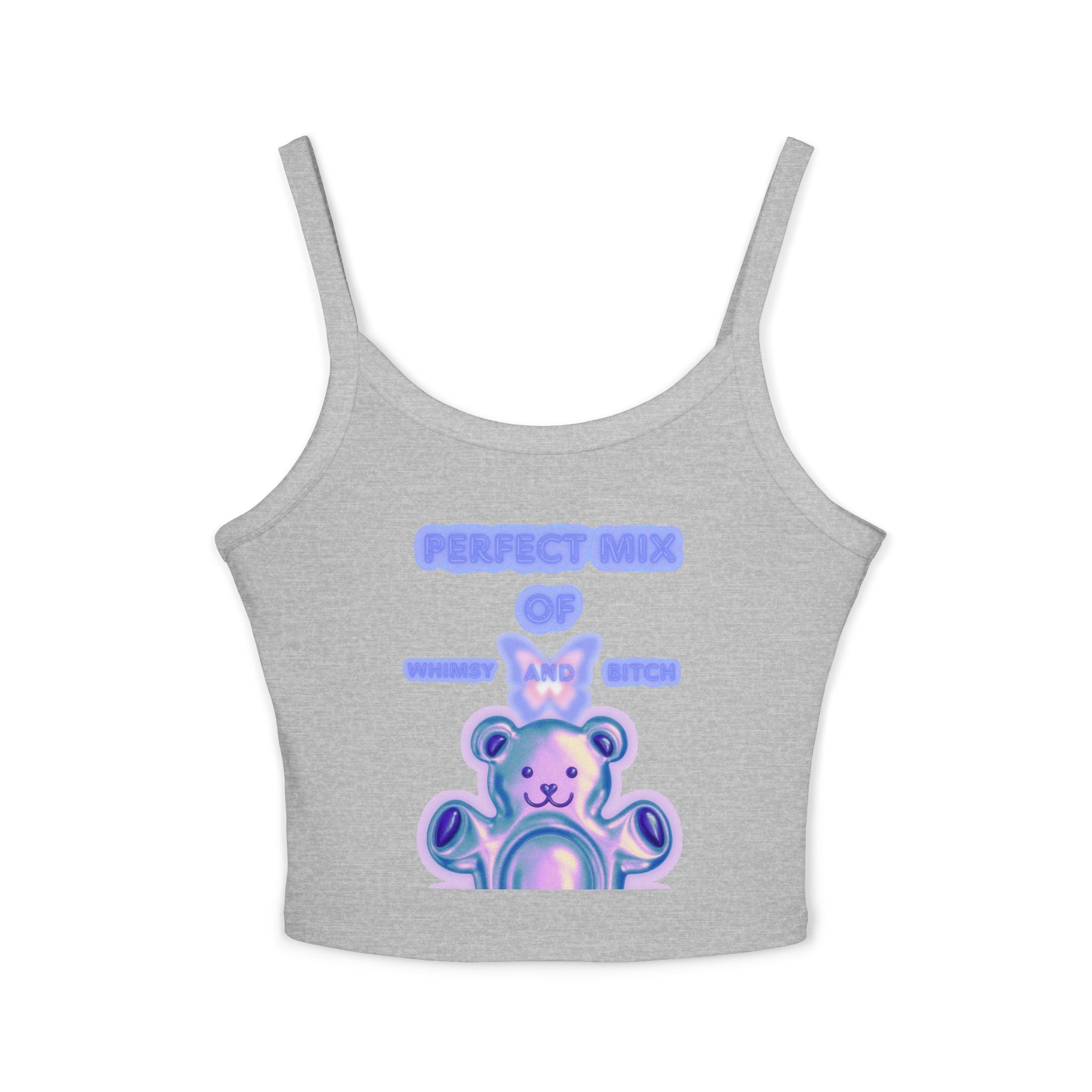 Cute Pastel Bear Spaghetti Tank — "Perfect Mix of Sugar and Spice" Crop Top