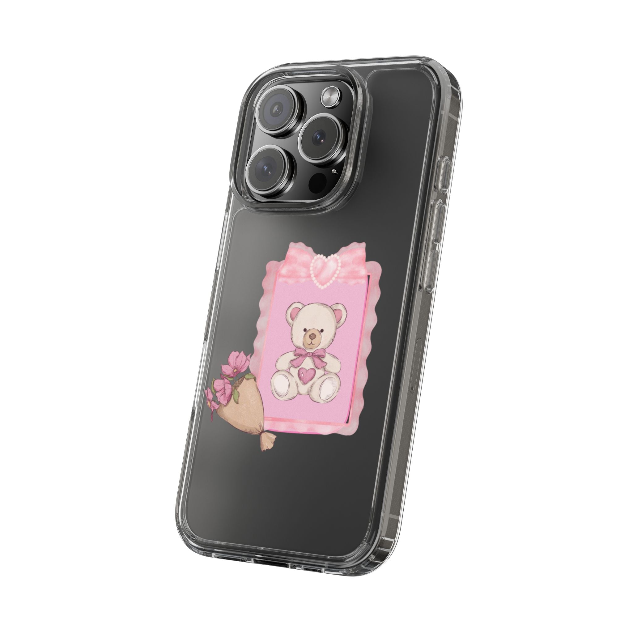 Clear Phone Case — Pink Teddy Bouquet Design