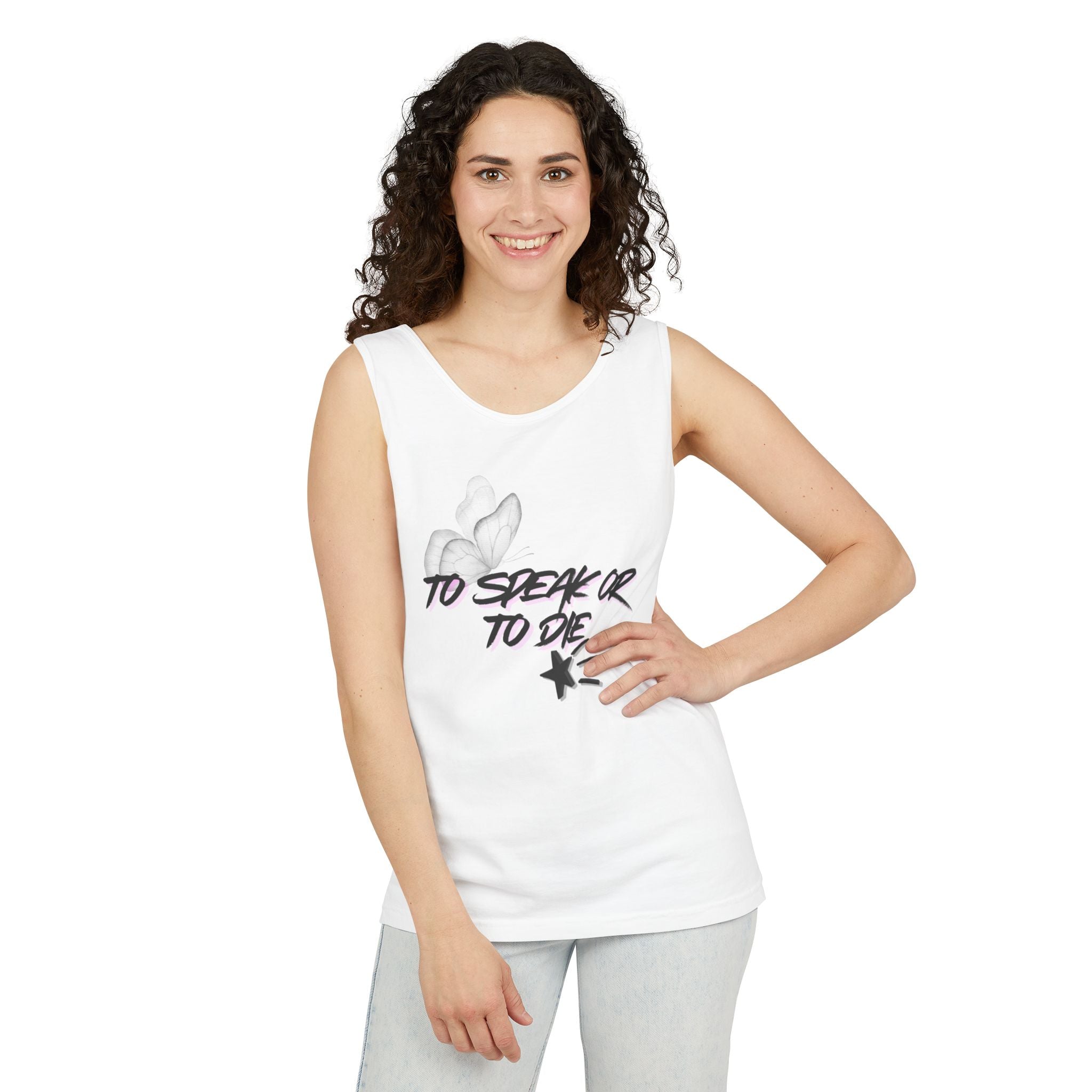 Tank Top — "To Speak or To Die" Graphic Tank with Floral Accent