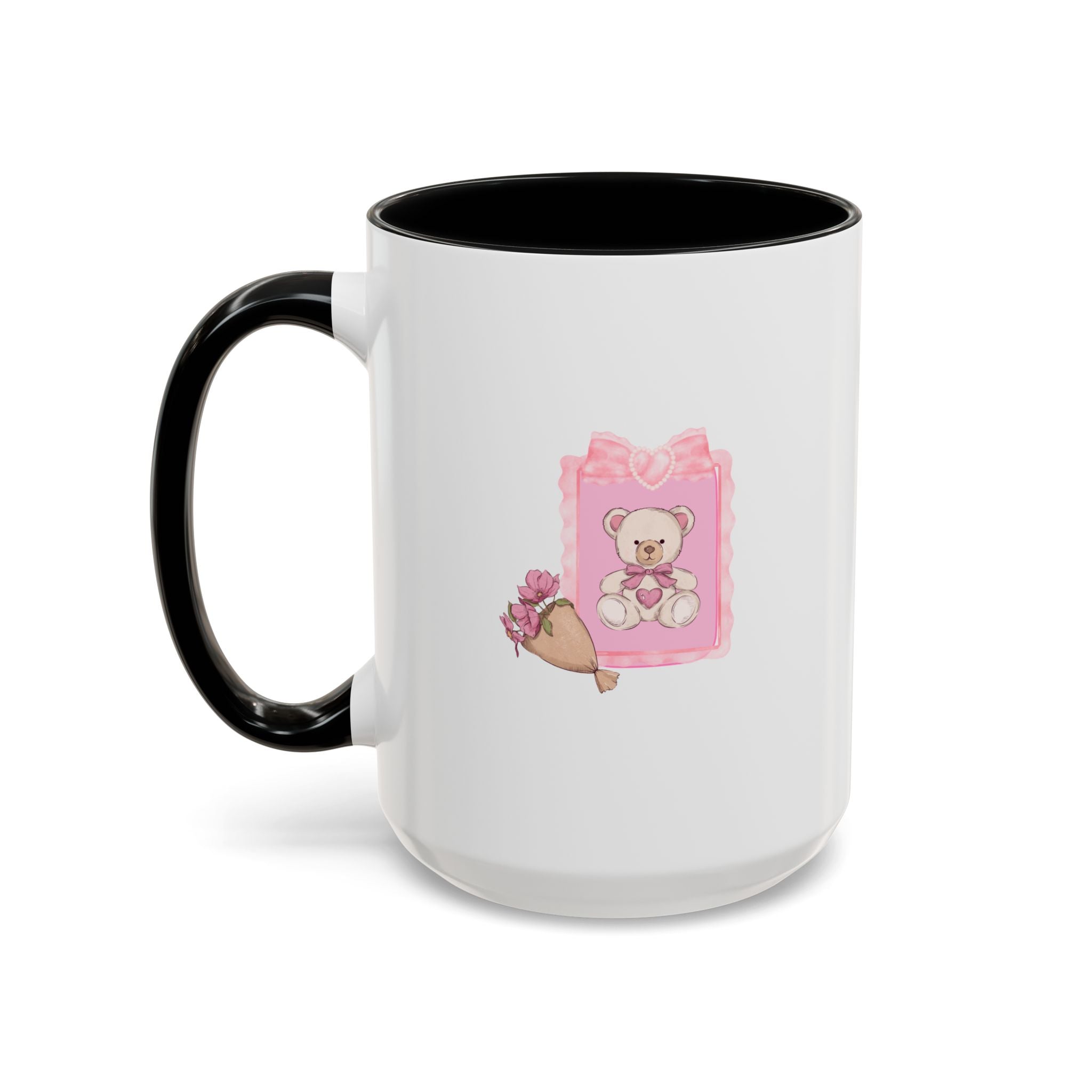 Pink Floral Bouquet Accent Coffee Mug – Cute Rose Wrapped Bouquet Design (11/15 oz)
