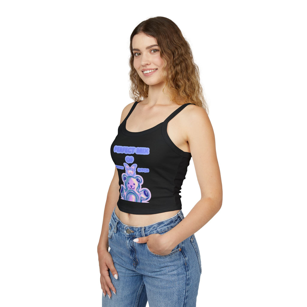 Cute Pastel Bear Spaghetti Tank — "Perfect Mix of Sugar and Spice" Crop Top