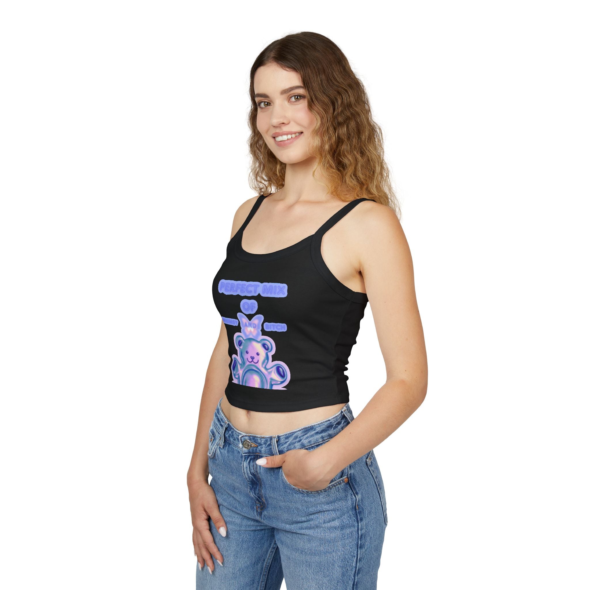 Cute Pastel Bear Spaghetti Tank — "Perfect Mix of Sugar and Spice" Crop Top
