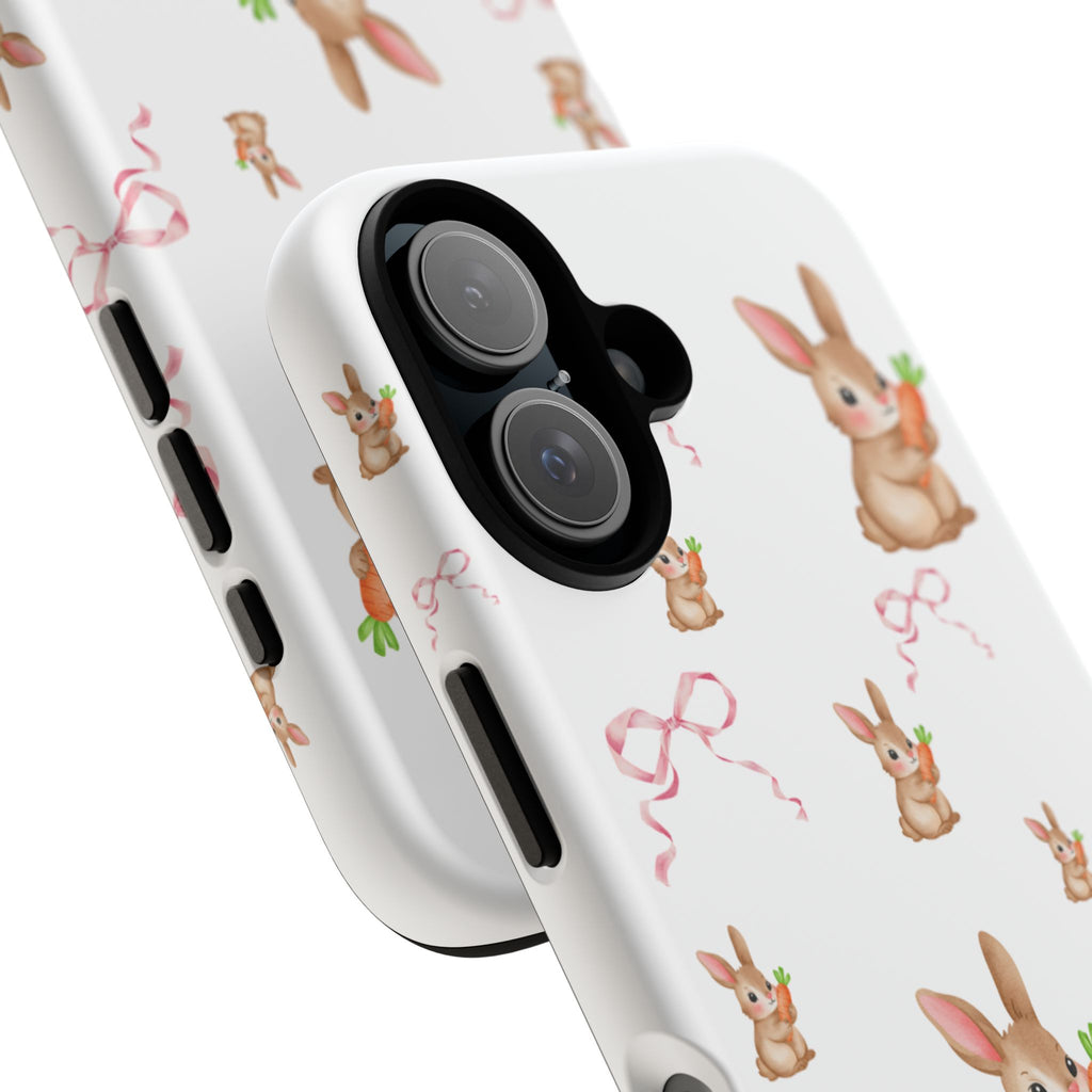 Cute Bunny Pattern Phone Case – Pastel Rabbits & Pink Bows