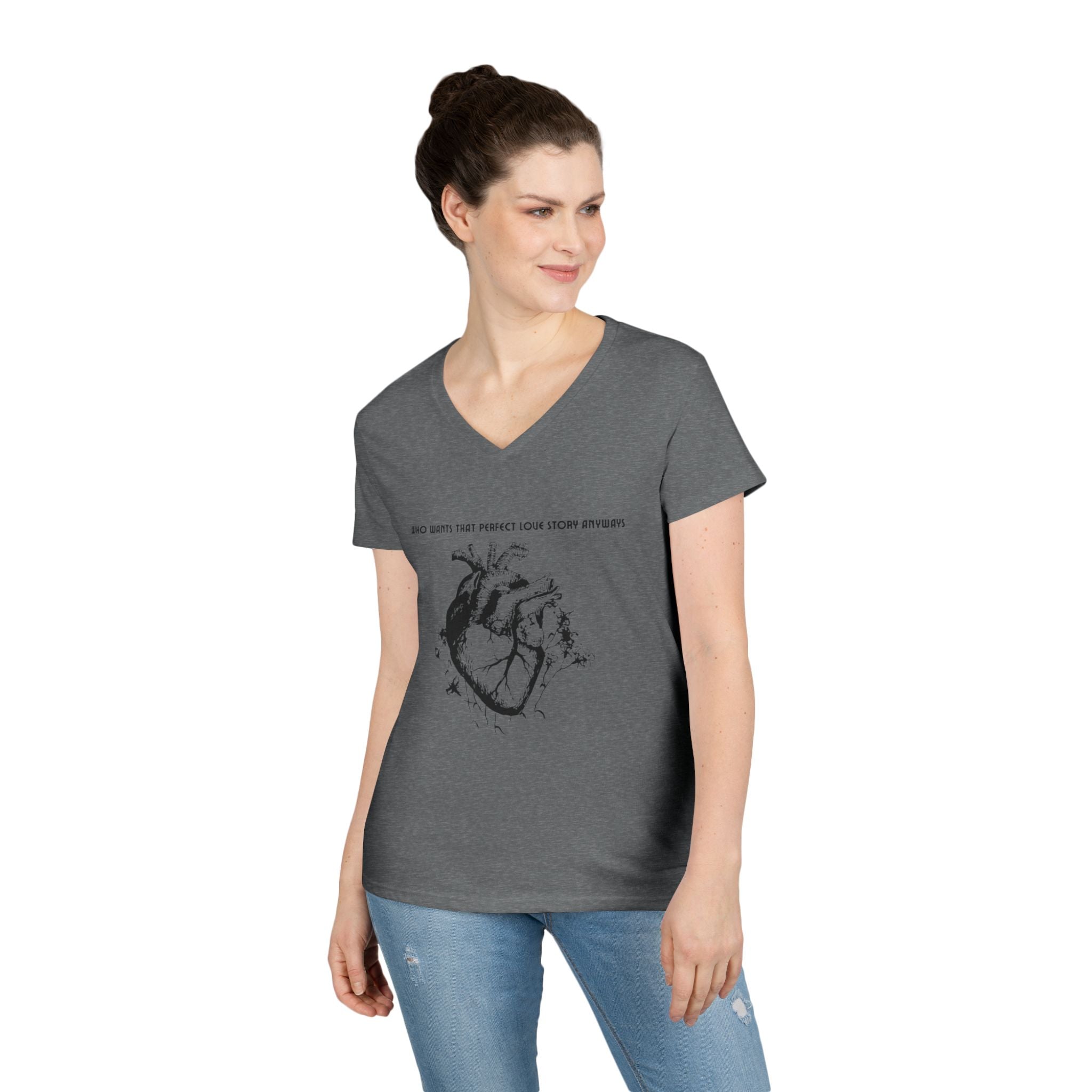 Anatomical Heart V-Neck Tee — "Who Knew That Perfect Love Story Existed"
