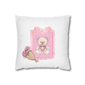Teddy Bear Pink Floral Throw Pillowcase — Cute Nursery Accent Cushion Cover