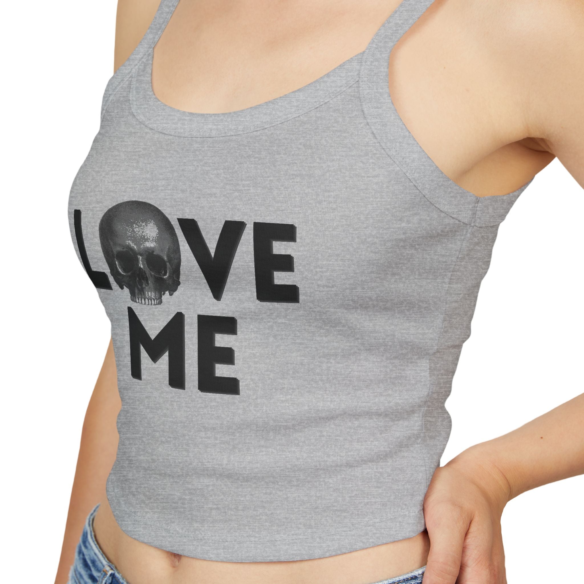 Love Me Skull Tank Top — Women's Spaghetti Strap Crop