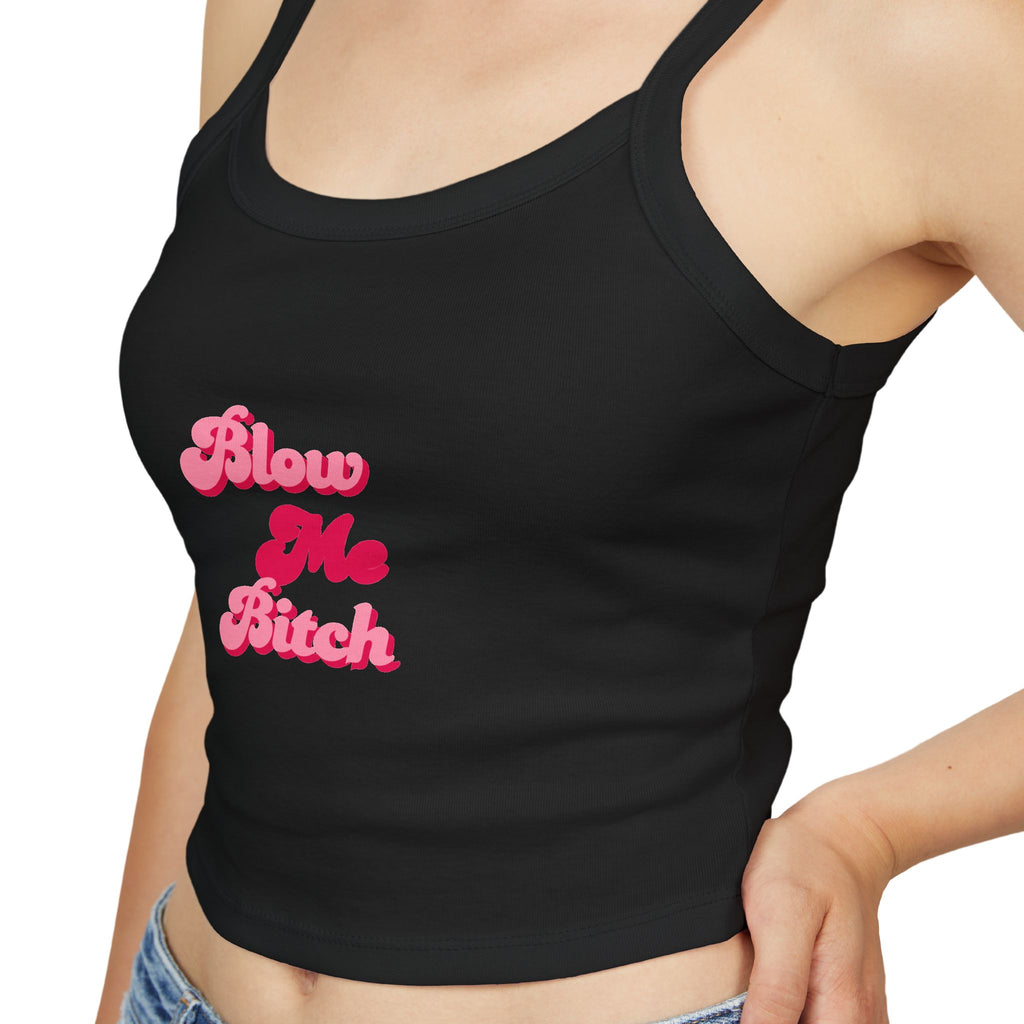 Spaghetti Tank Top — Pink 'Blow Me Bitch' Retro Script Crop Top