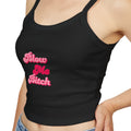 Spaghetti Tank Top — Pink 'Blow Me Bitch' Retro Script Crop Top