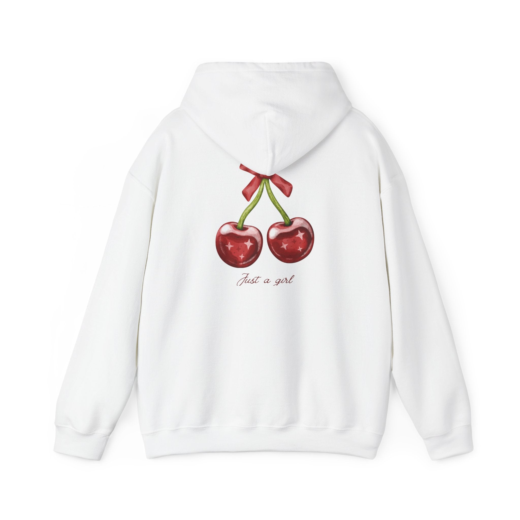 Cherry Graphic Hoodie — "Just a Girl" Vintage Fruit Pullover
