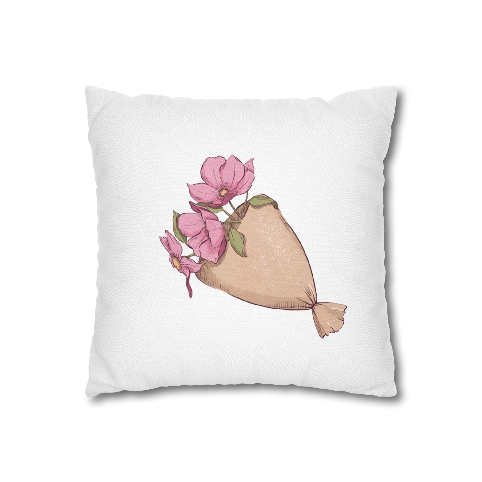 Teddy Bear Pink Floral Throw Pillowcase — Cute Nursery Accent Cushion Cover