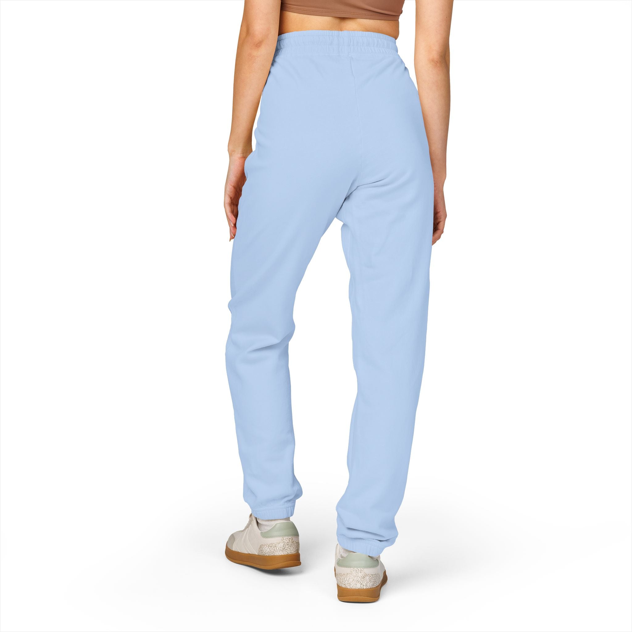 Cute Bunny Patch Sweatpants — Cream Fleece Joggers with Floral Rabbit Design